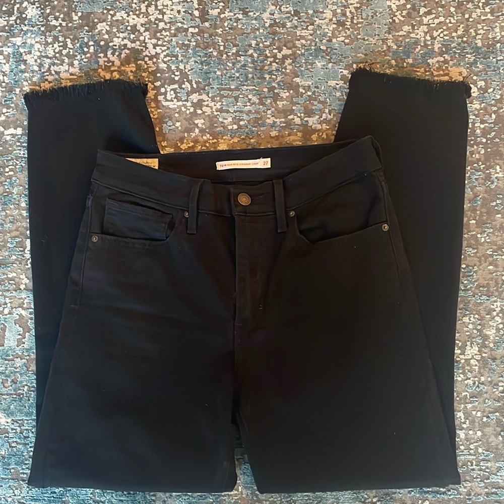 Levi’s Premium Women’s 724 High Rise Straight Crop Black Denim Jeans Siz… - Picture 2 of 14
